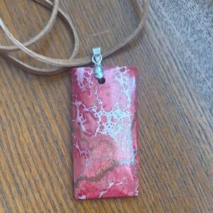 Magenta res sea sediment Jasper Pendant Necklace on a leather cord